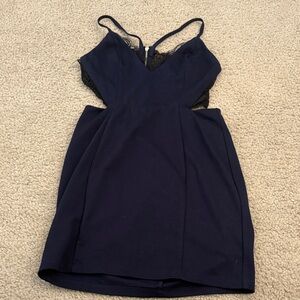 Lush Navy Mini Dress with Black Lace